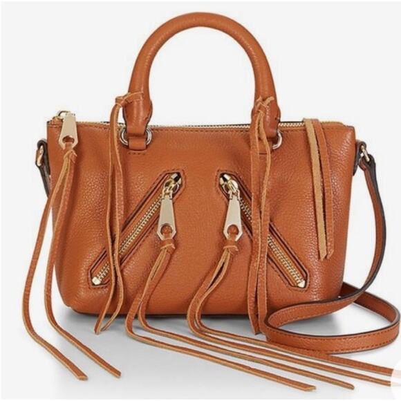 Rebecca Minkoff Micro Moto Satchel Crossbody Purse Bag Almond Brown Leather - Picture 13 of 13